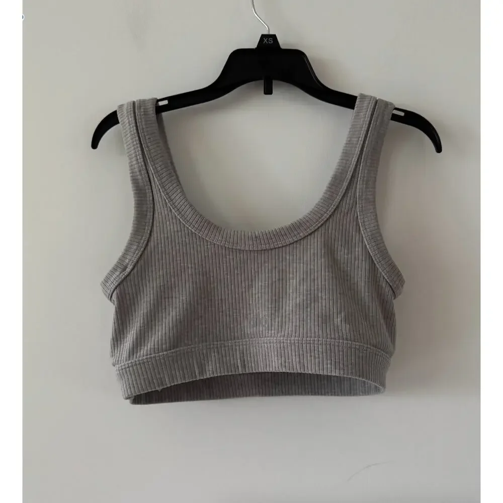 Alo Yoga Wellness Ribbed Heather Grey Athletic Sports Bra Size S